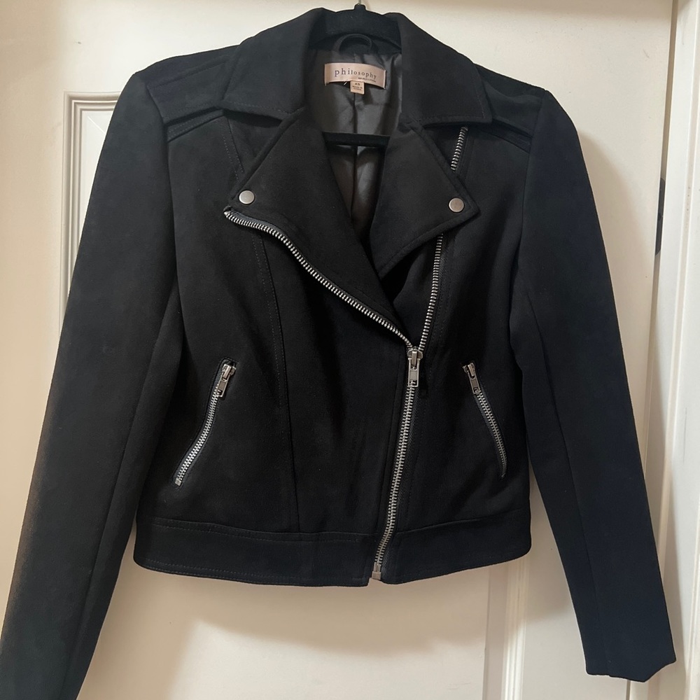 Philosophy faux suede moto jacket, black, XS